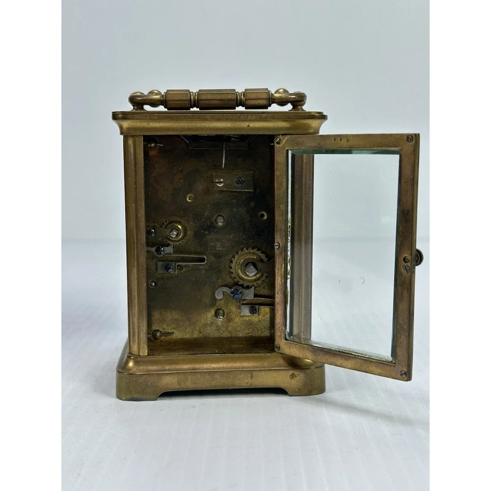 Antique French Carriage Alarm Clock Box Key H&H France Beveled NOT WORKING